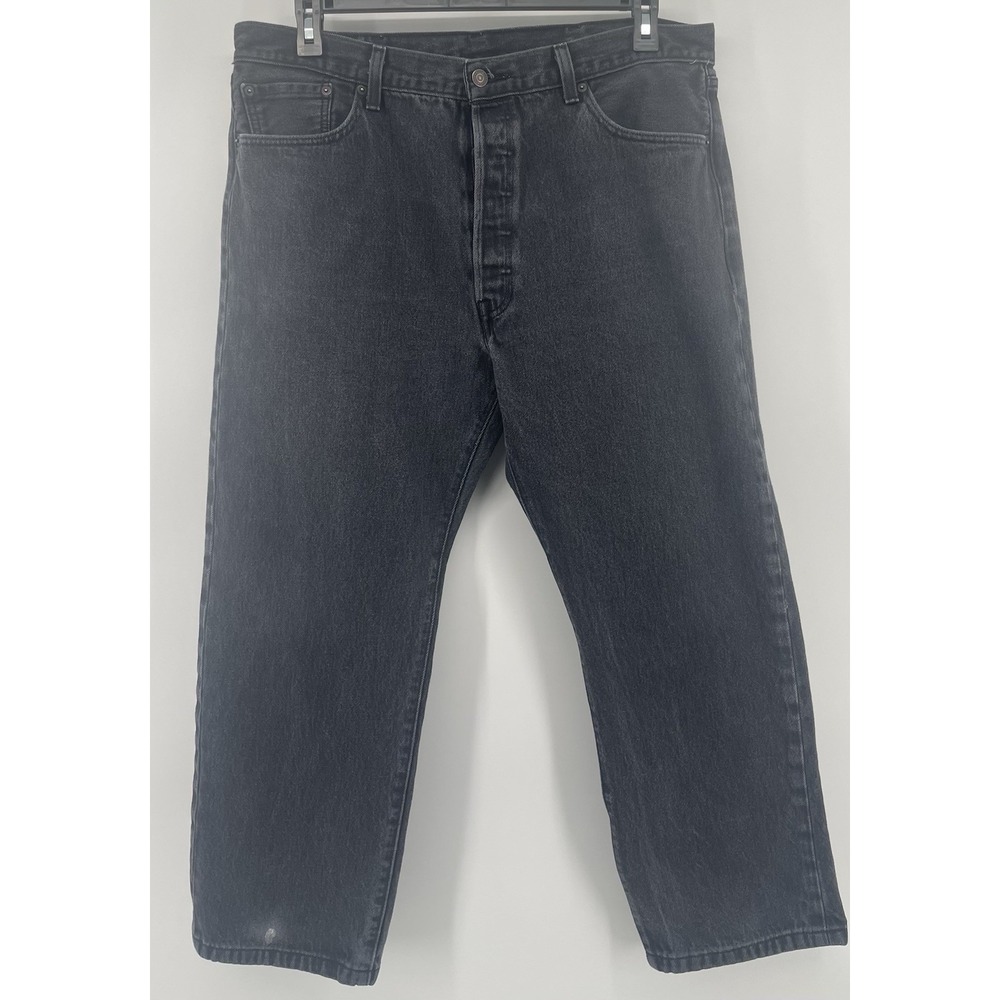 Levis 501 Original Fit Jeans Men 38x27 Faded Black Button Fly Straight Leg Retro